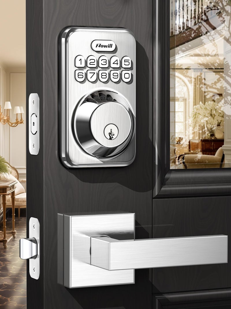 Zowill Keyless Entry Door Lock with 2 Lever Handles  Electronic Keypad Deadbolt  Auto-Locking  Anti-Peeping Password  Digital Code Door Lock  Front Door Handle Sets  Satin Nickel - Image 1
